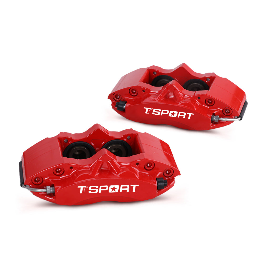 Detailed view of the 4 pistons with dust boot inside a TTSPORT 5420S forged brake caliper.