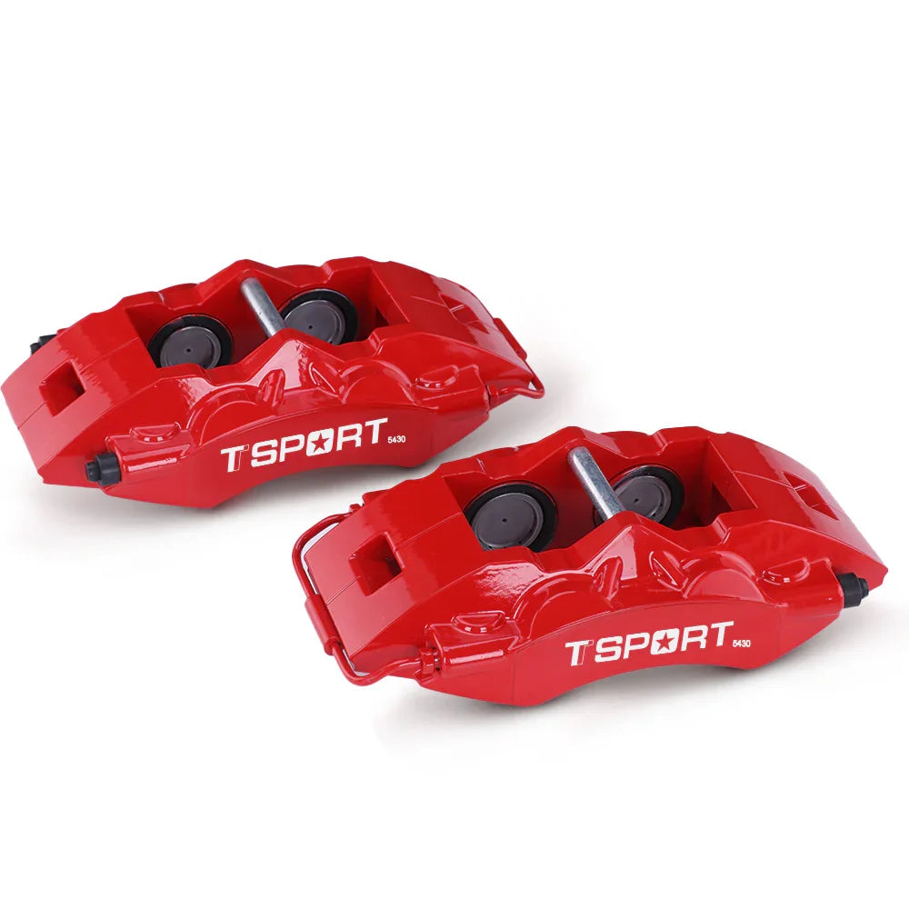 Detailed view of the 4 pistons with dust boot inside a TTSPORT 5430 forged brake caliper.