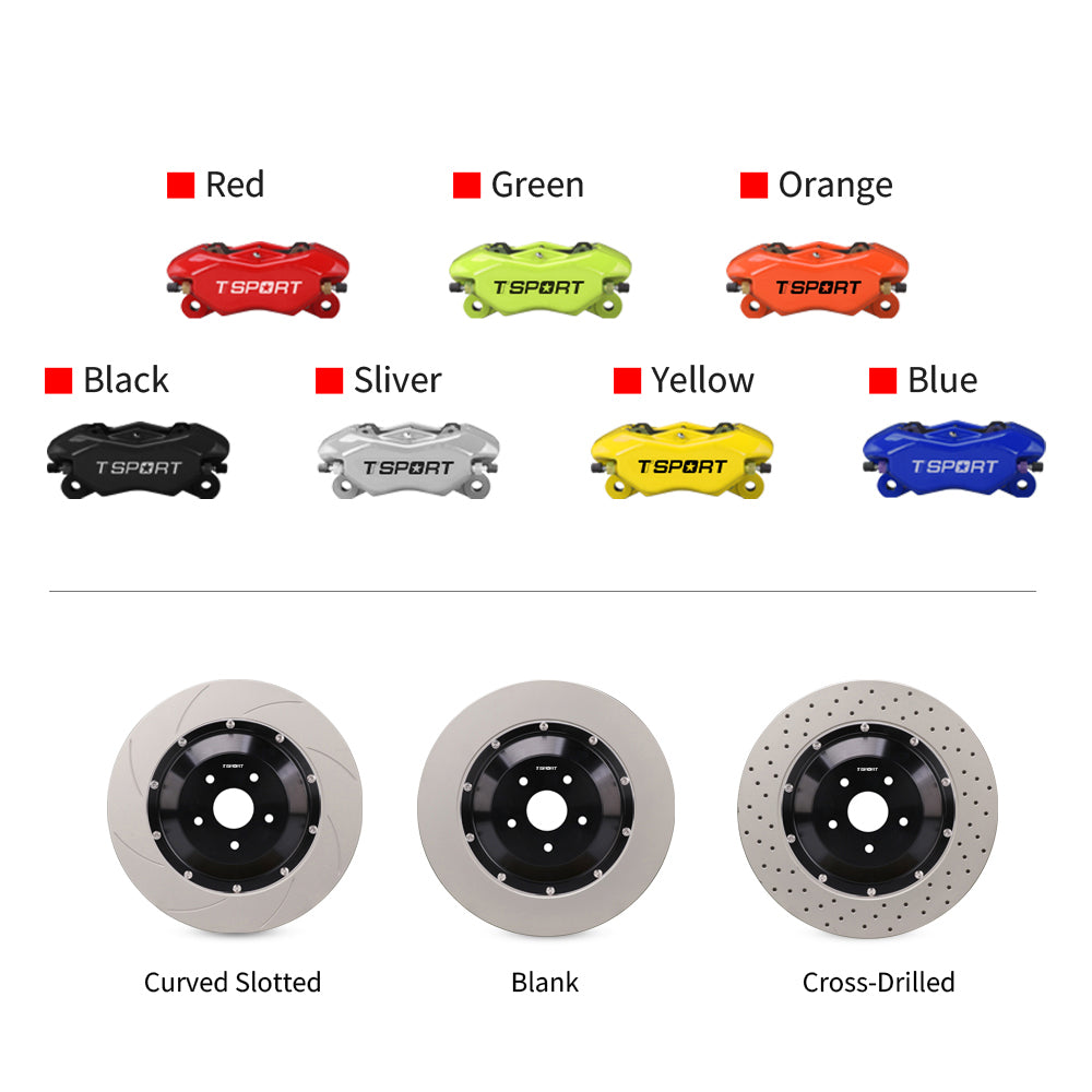 Unboxing the complete TTSPORT DRT4+4 drift brake kit, including all components: calipers, rotors, pads, brake line, and mounting hardware.