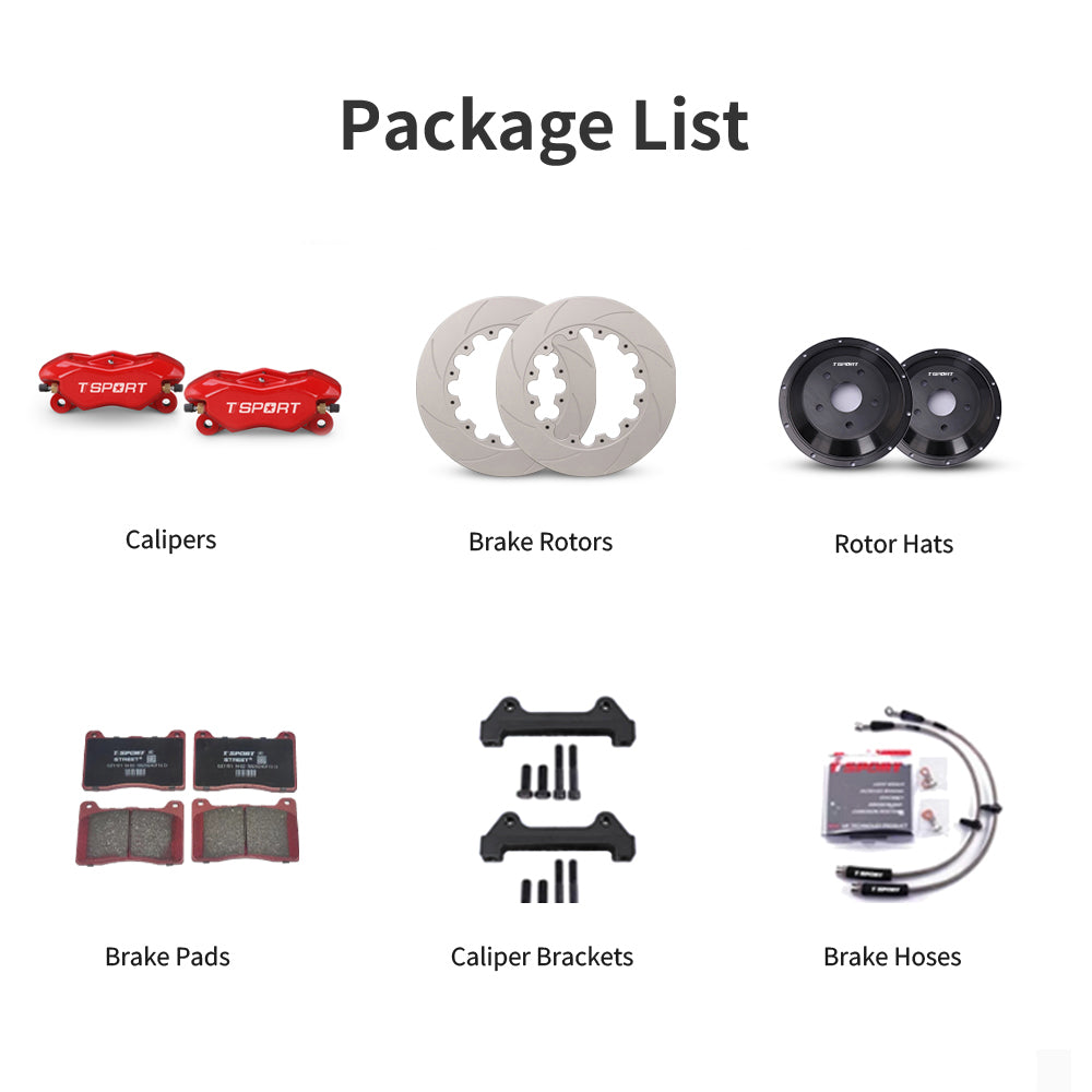 Customization options for the TTSPORT DRT4 front wheel drift brake kit, featuring available caliper colors (red, blue, green, orange), rotor designs (drilled, blank and slotted).