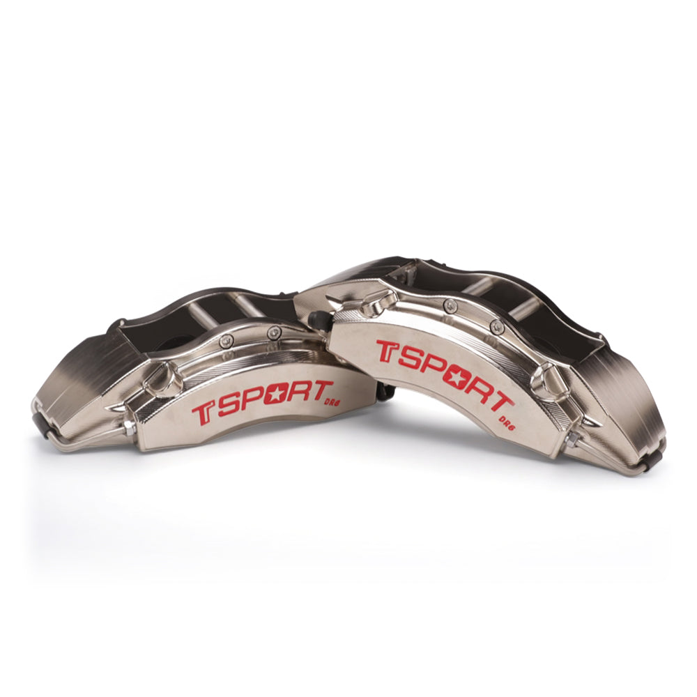 Detailed view of the 6 racing pistons inside a TTSPORT DRT6 drift racing forged brake caliper.