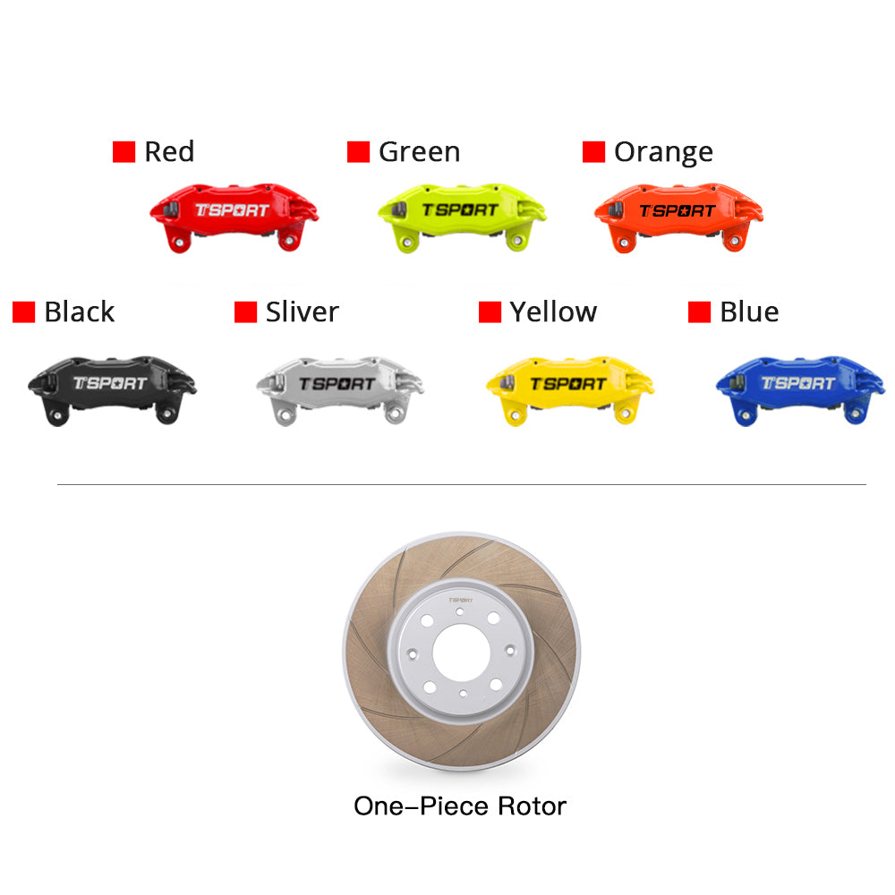 Customization options for the TTSPORT Honda Fit/Jazz front wheel brake kit, featuring available caliper colors (red, blue, green, orange), rotor designs (slotted).