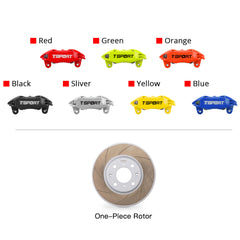 Customization options for the TTSPORT Honda Fit/Jazz front wheel brake kit, featuring available caliper colors (red, blue, green, orange), rotor designs (slotted).
