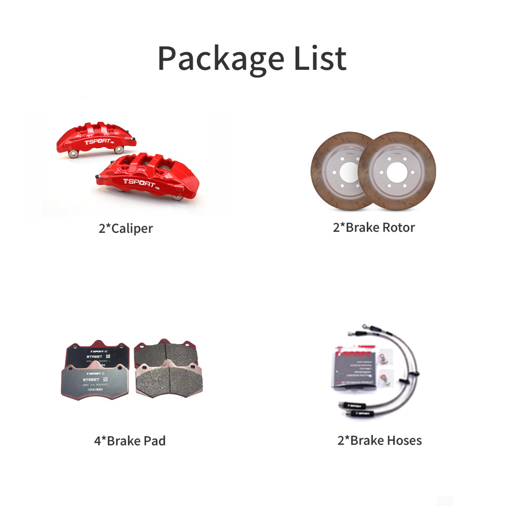 Complete TTSPORT OR6 brake upgrade kit for GWM Tank 300, including calipers, rotors, pads, and hoses.