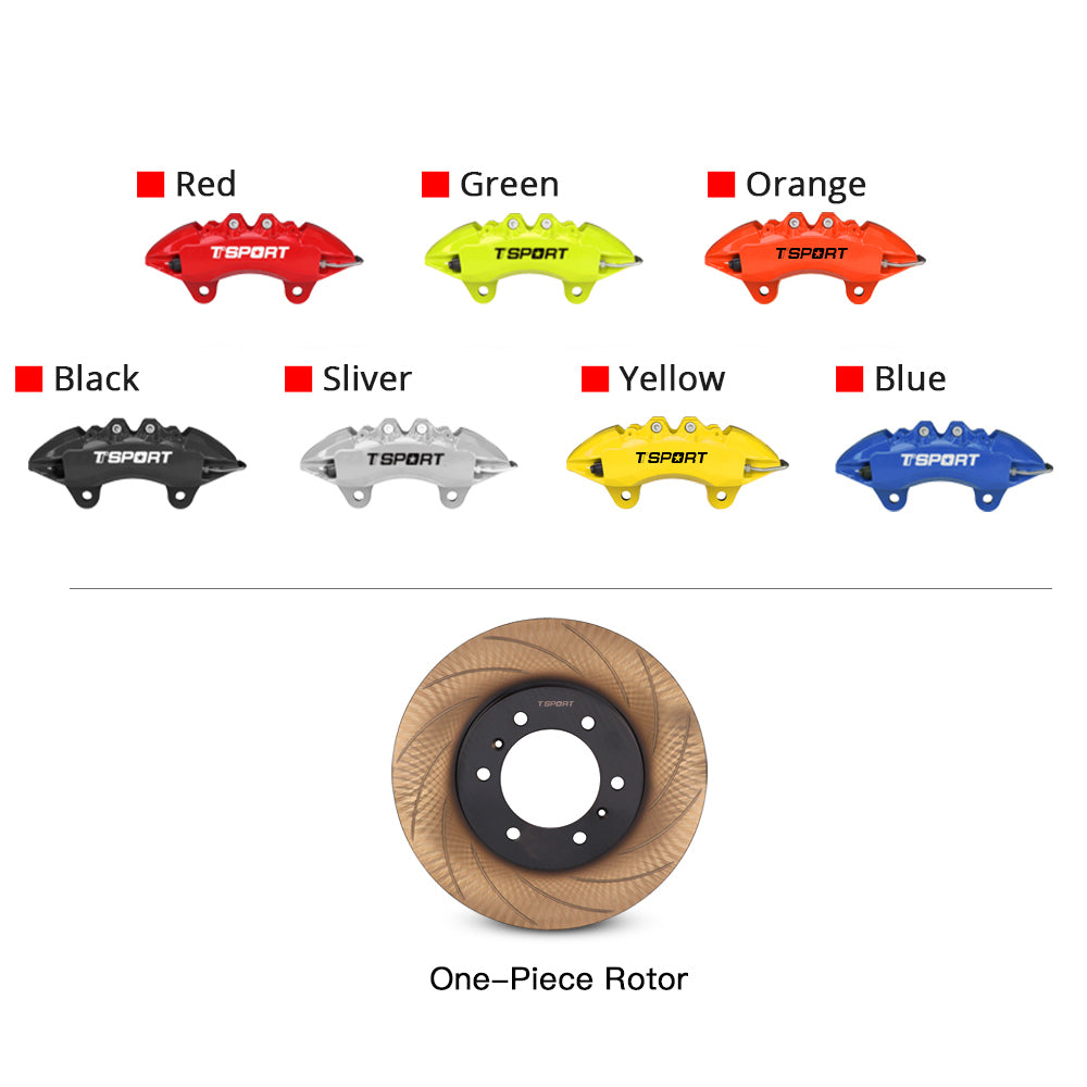 Customization options for the TTSPORT GWM Tank 300 front wheel brake kit, featuring available caliper colors (red, blue, green, orange) and rotor designs (slotted).