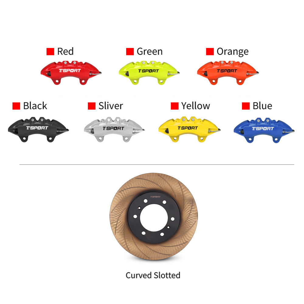 Customization options for the TTSPORT GWM Tank 300 front wheel brake kit, featuring available caliper colors (red, blue, green, orange) and rotor designs (slotted).
