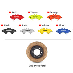 Customization options for the TTSPORT GWM Tank 300 front wheel brake kit, featuring available caliper colors (red, blue, green, orange) and rotor designs (slotted).