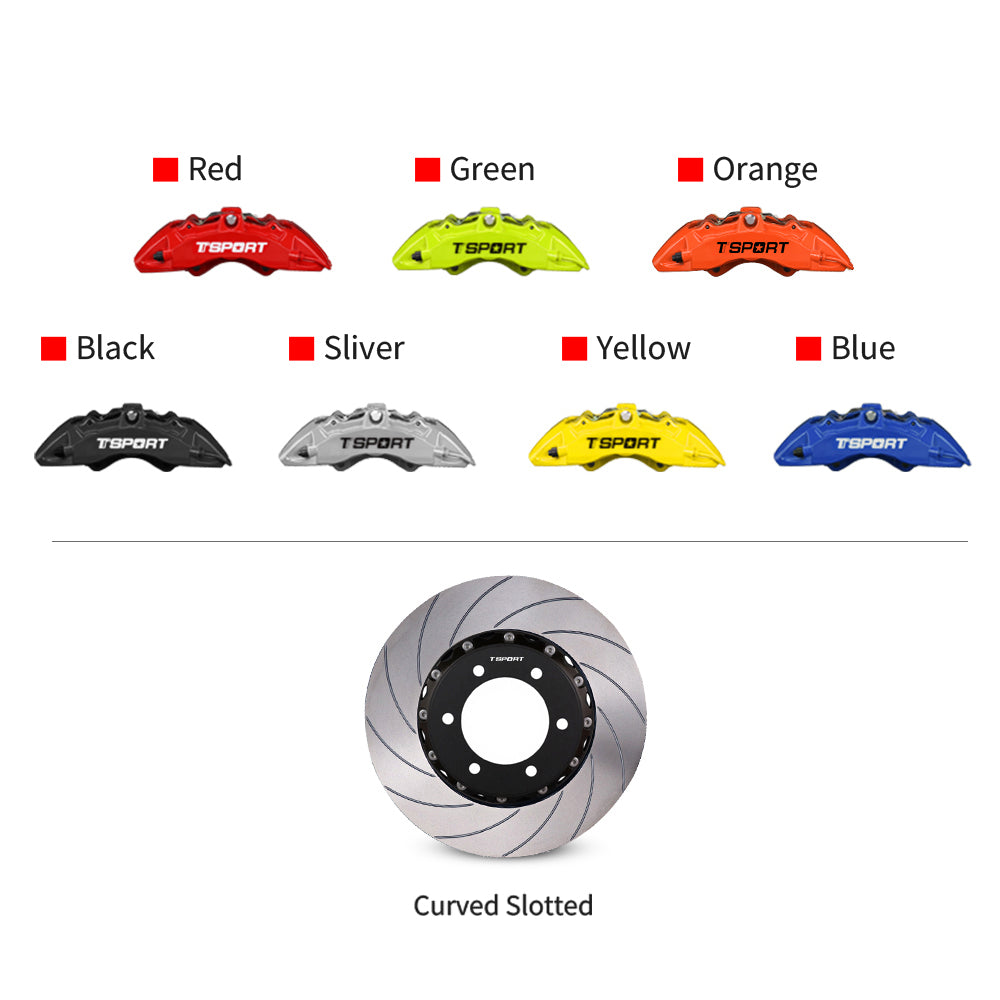 Customization options for the TTSPORT Toyota LC150 Prado front wheel brake kit, featuring available caliper colors (red, blue, green, orange), rotor designs (slotted).