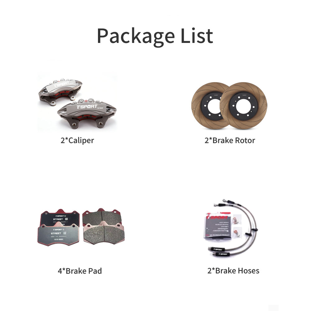 Complete TTSPORT 7642TK brake upgrade kit for Toyota LC300 & Lexus LX600, including calipers, rotors, pads, and hoses.