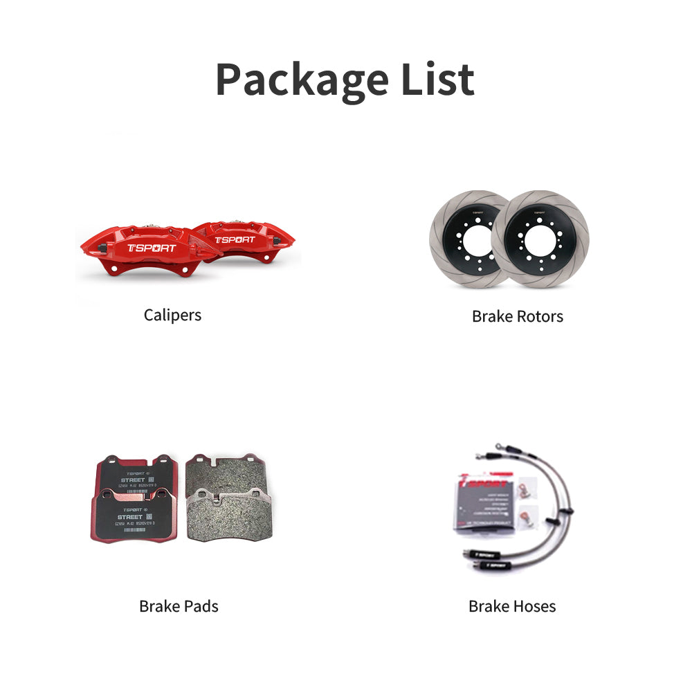 Unboxing the complete TTSPORT Toyota Tundra & Sequoia rear wheel big brake kit, including all components: calipers, rotors, pads, and brake line.