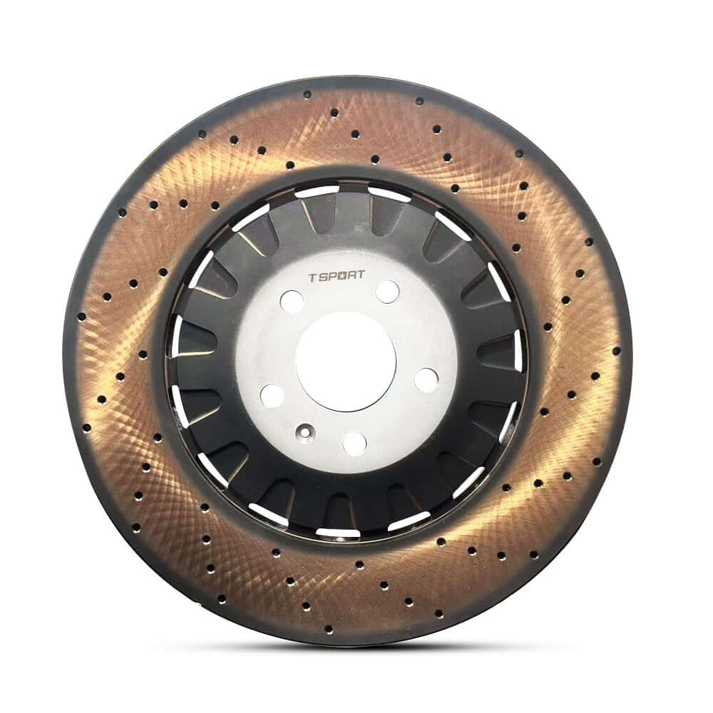 TTSPORT front wheel drilled brake rotor, an OEM replacement for Volkswagen Polo 9N and Škoda Fabia.