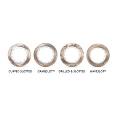 TTSPORT steel brake rotor has four different designs: cured slotted, grain slot, Drilled and Slotted, wave slot.